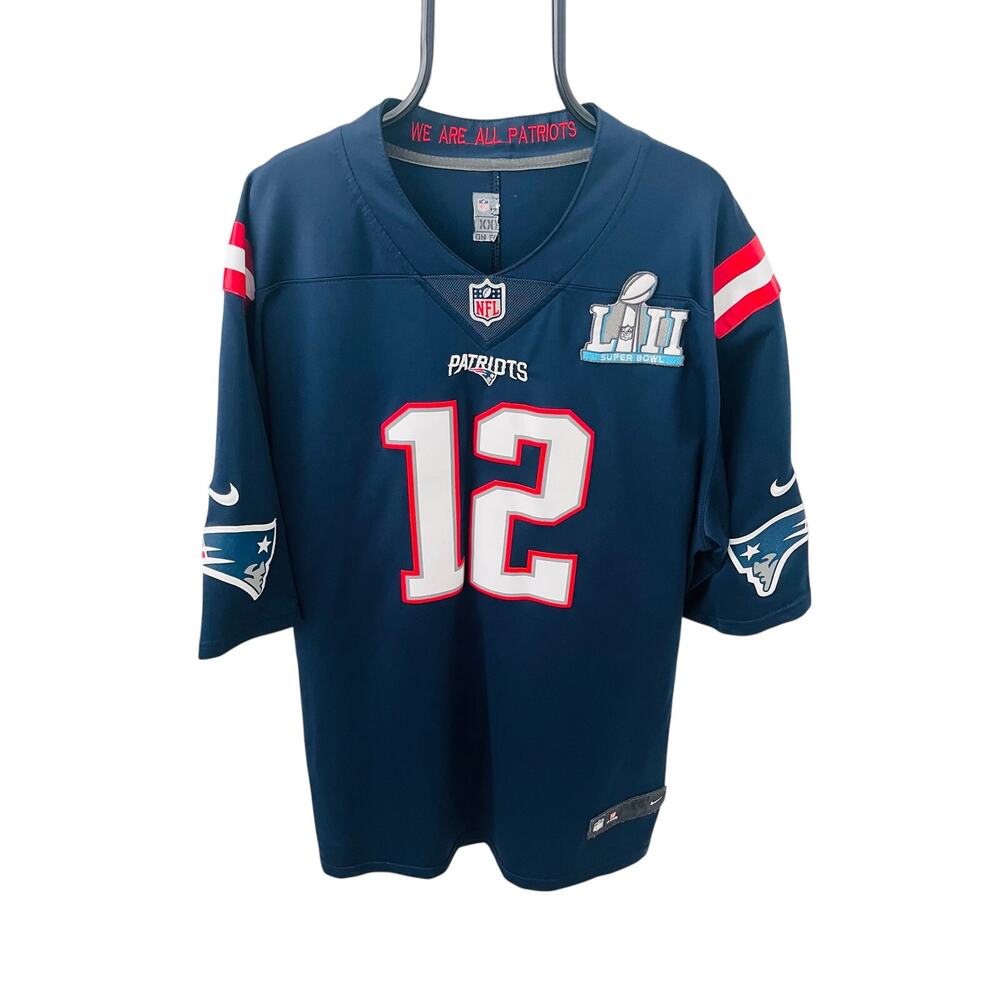 Nike Tom Brady #12 Patriots Super Bowl LII 52 On Field Jersey Navy Men’s XL
